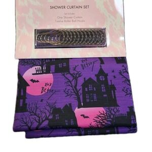 Betsey Johnson Shower Curtain Set Haunted Mansion House Halloween 12 Hooks